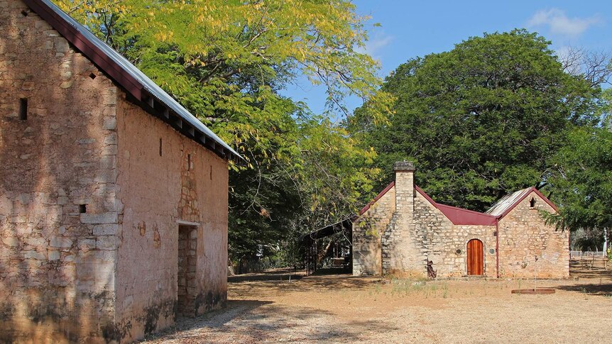 A photo of two of the stone heritage buildings at Springvale Homestead.