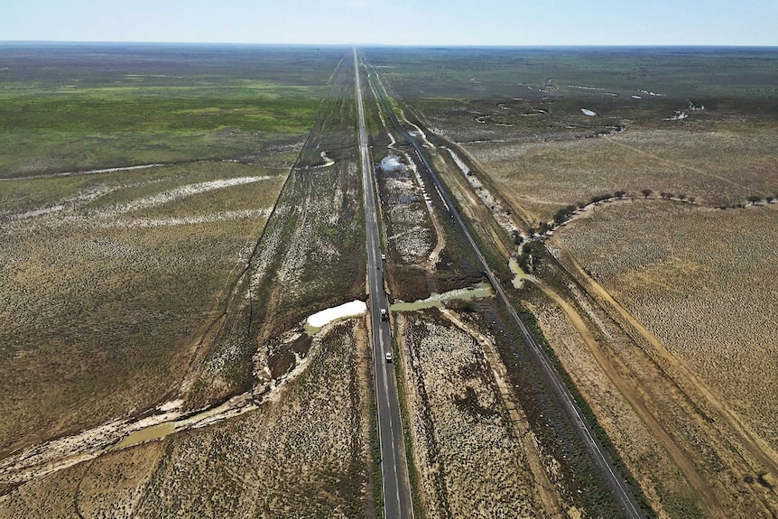 An aerial shot of flooded pasture in north west Queensland