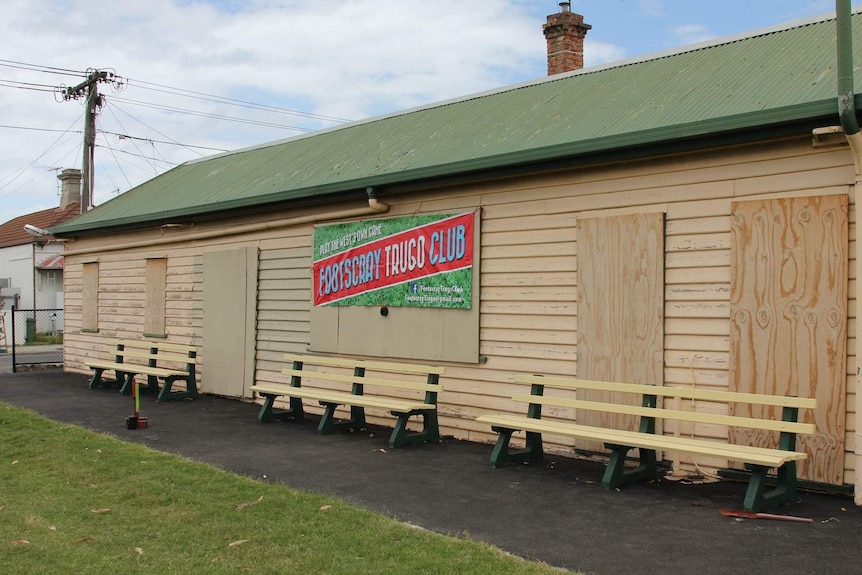 Footscray Trugo Club boarded up.