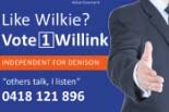 Newspaper advertisement for Hans Willink, Tasmanian Denison candidate.