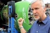 James Cameron with the submarine that will take him to the bottom of the Marianna Trench.