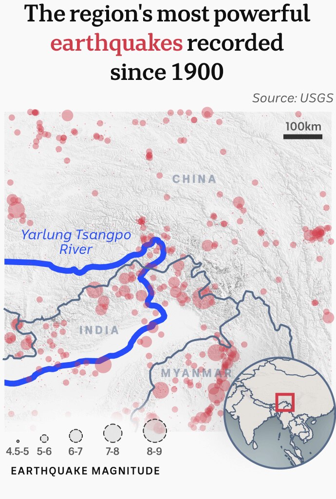 The region's most powerful earthquakes recorded since 1900