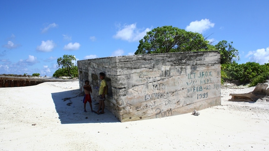 Gun turret built on Pagasa Island in the Spratly Islands in early 70s, now sinking into the sand..