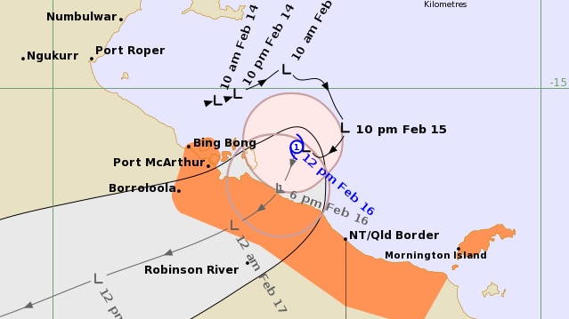 A BOM track map showing the predicted path of Tropical Cyclone Lincoln.