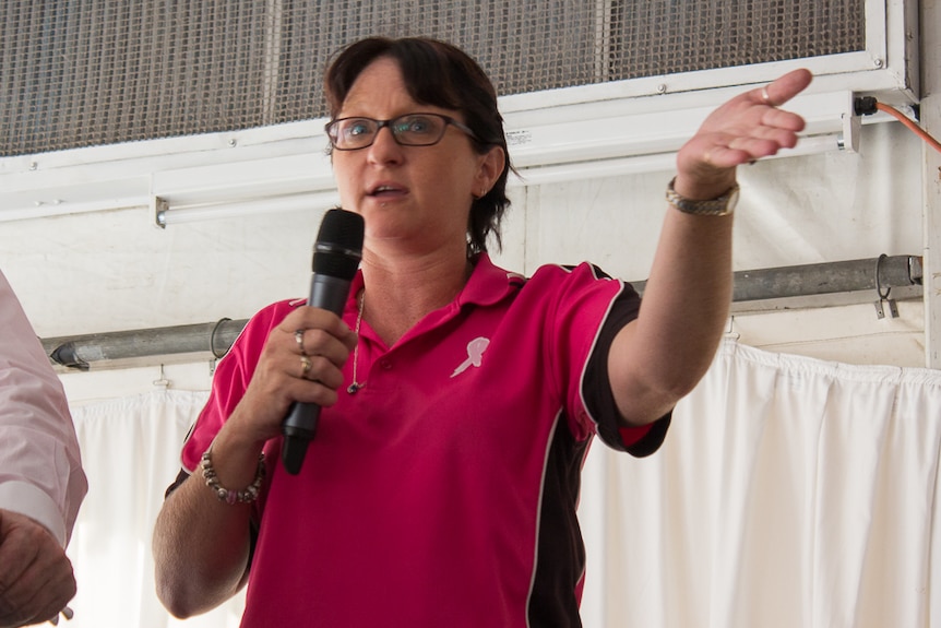 Cassandra Maloney addresses a meeting of Queensland Nickel workers