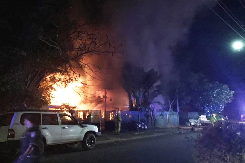 An eyewitness's photo of fire crews at the scene of a house fire in Wagaman, Darwin.