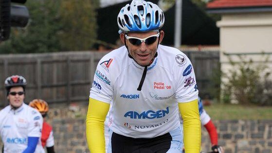 Liberal MP Tony Abbott rides in the 11th annual Pollie Pedal