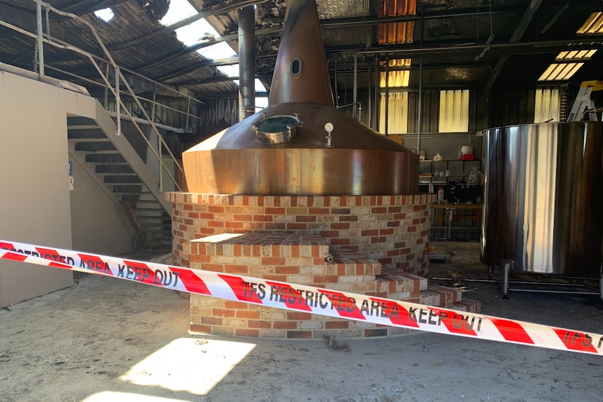 Interior of a distillery which was damaged by fire