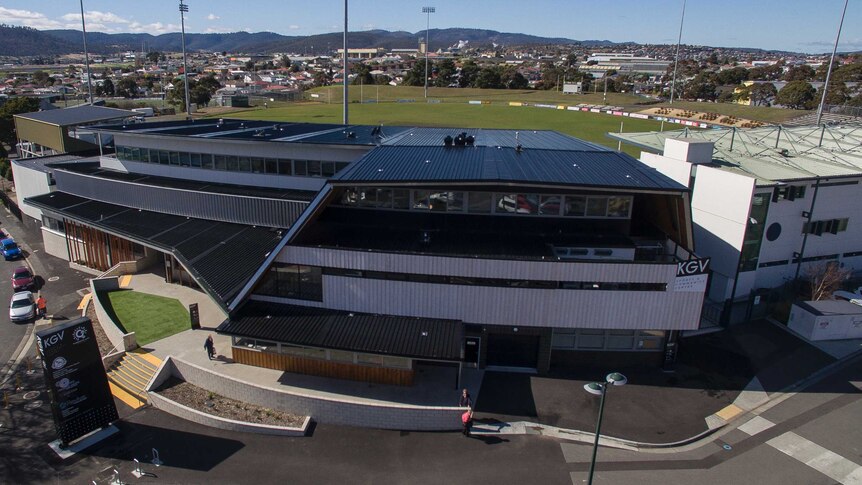 Aerial view of the KGV Community and Sports Centre, Glenorchy, completed in 2017.