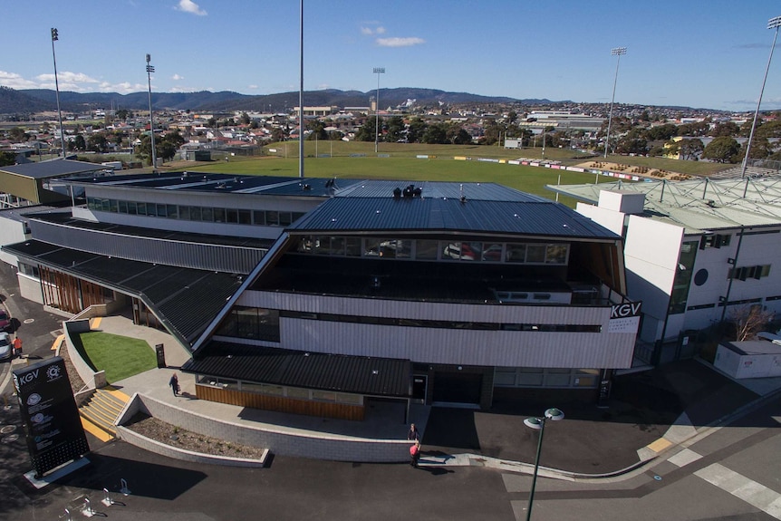Aerial view of the KGV Community and Sports Centre, Glenorchy, completed in 2017.