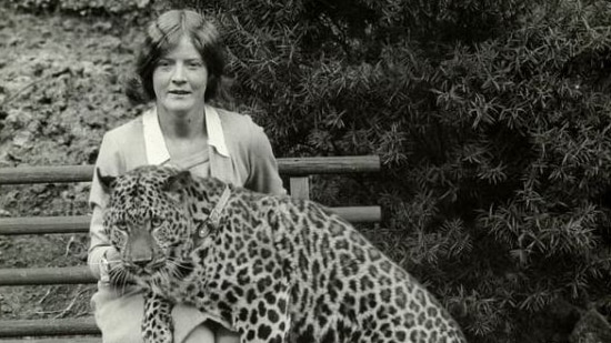 Alison Reid and Mike the leopard, Hobart's Beaumaris Zoo