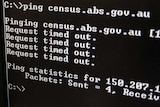 A computer screen showing attempts to ping census.abs.gov.au have timed out.
