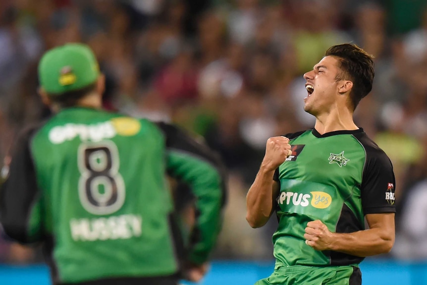 Marcus Stoinus celebrates wicket in Big Bash final