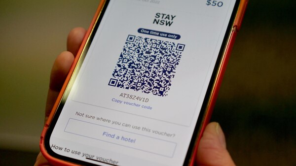 A QR code on a smartphone screen