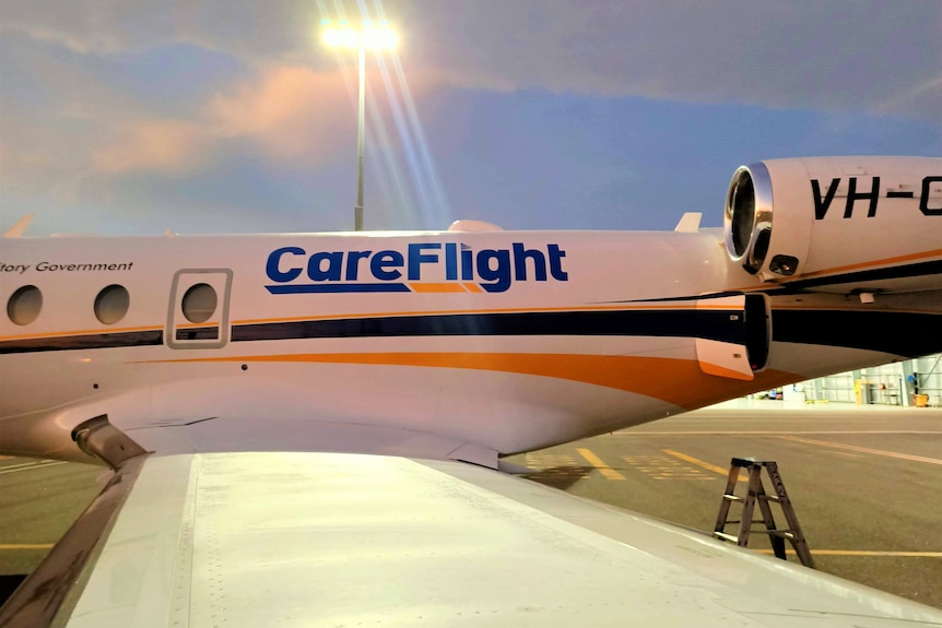 The Careflight plane lands in Adelaide.