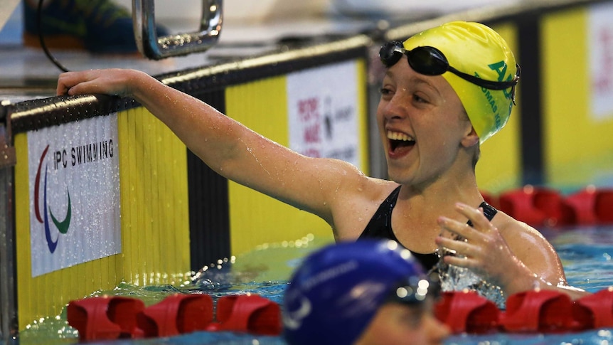 Australia's Tiffany Thomas-Kane wins gold in 100m breaststroke SB6 at IPC world championships.