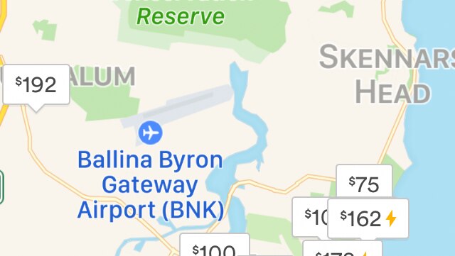 Map showing Airbnb rentals around Ballina, NSW