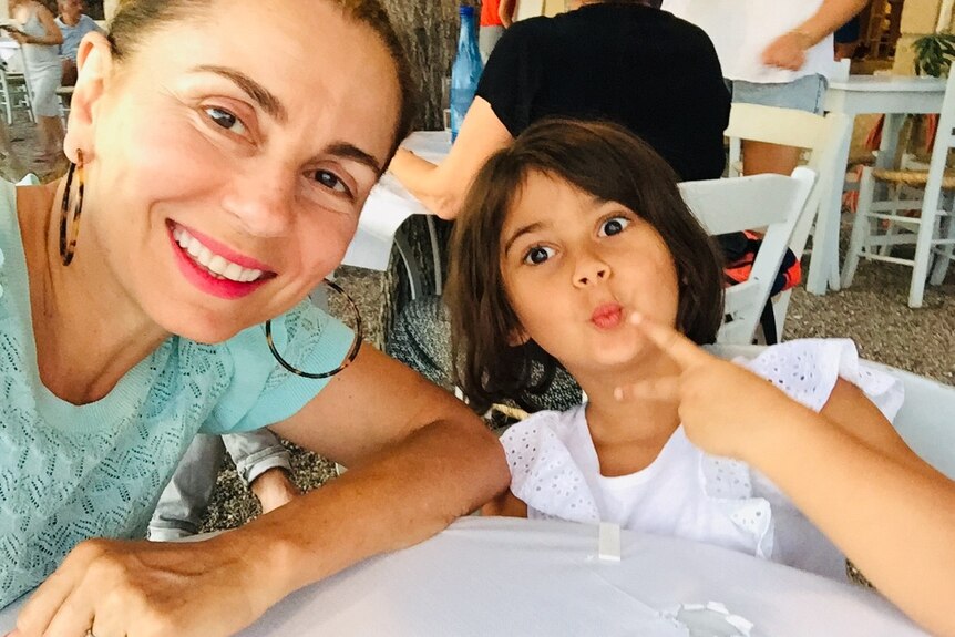 Mary Coustas takes selfie with her daughter Jamie Betsis at a cafe