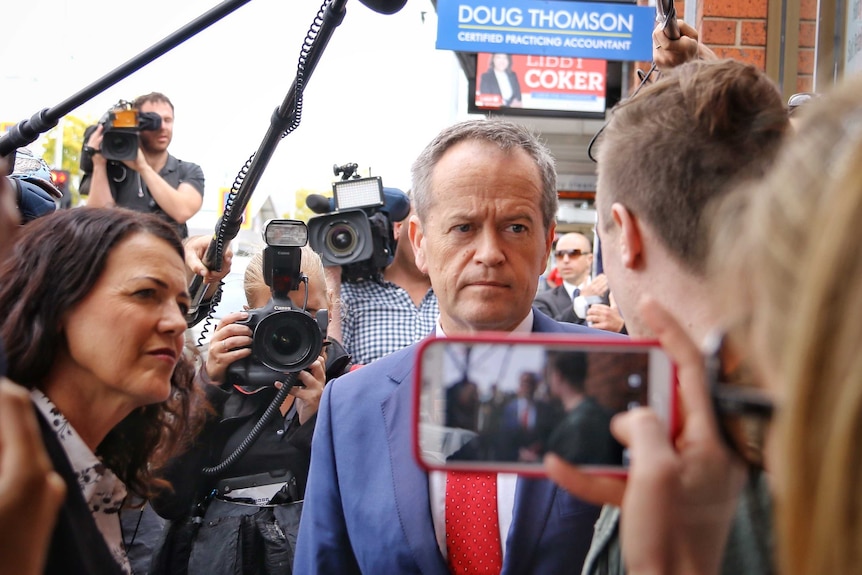 Bill Shorten is filmed on a smartphone while on the campaign trail in Victoria.