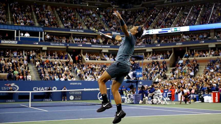 Rafael Nadal jumping for joy