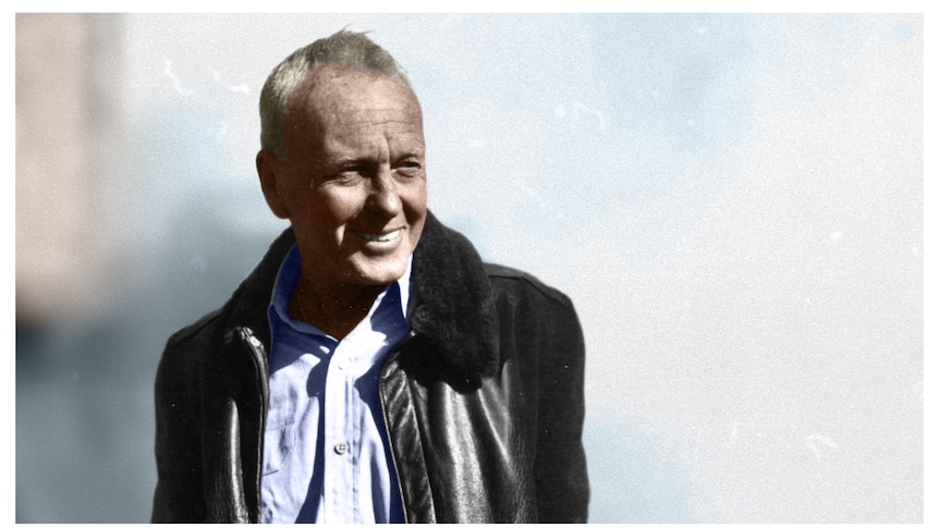 An old hand coloured photograph of a man in a black forties bomber jacket