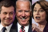 A composite image of Pete Buttigieg, Joe Biden and Amy Klobuchar