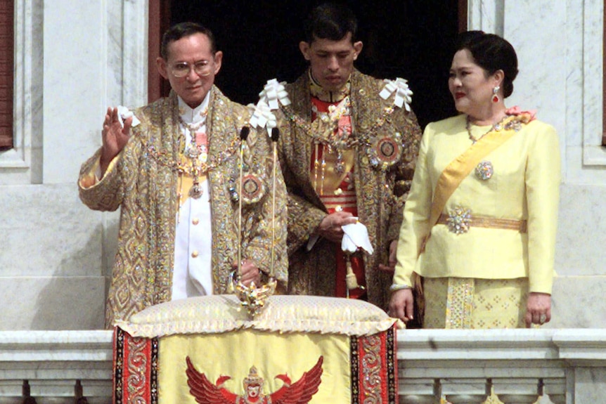 Thailand's King Bhumibol Adulyadej, left, Queen Sirikit, and then-Crown Prince Maha Vajiralongkorn.