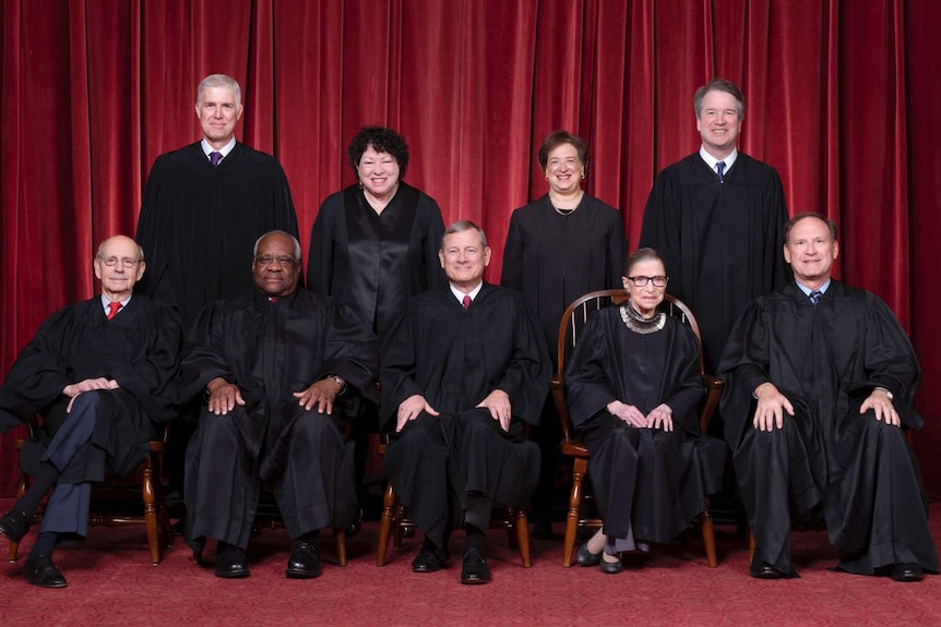 A group shot of the nine justices of the US Supreme Court