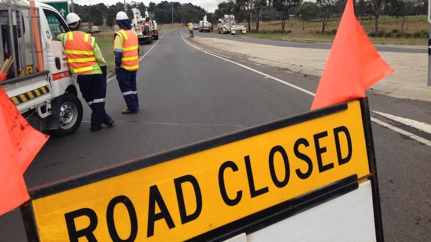 Road closed sign near Morwell incident