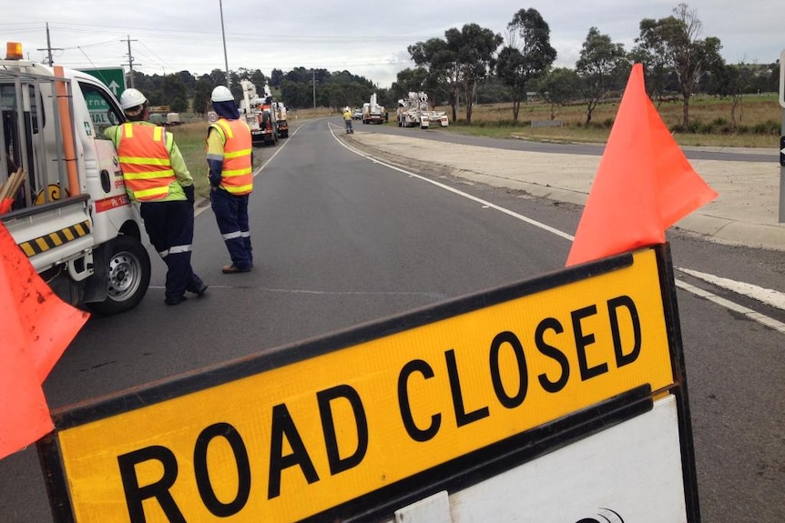 Road closed sign near Morwell incident