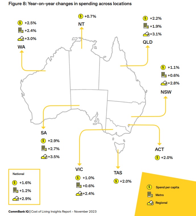 a map of australia showing how different places are spending
