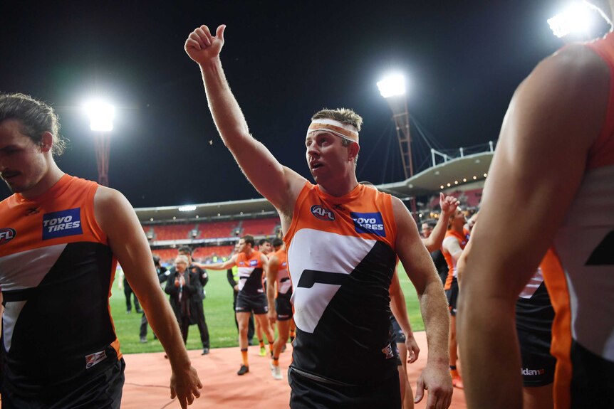 Steve Johnson gestures to the crowd after GWS' semi-final win over West Coast.