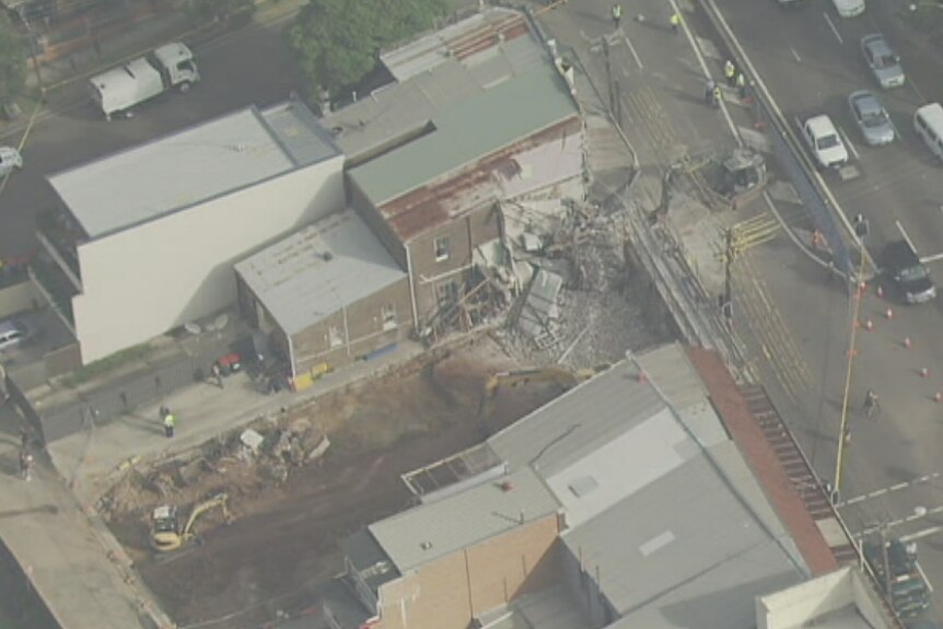 An aerial view of a building that partially collapse at Enfield.