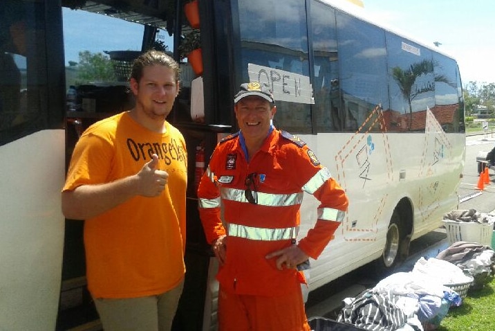 Orange Sky co-founder Lucas Patchett with SES volunteer Tim Eggar