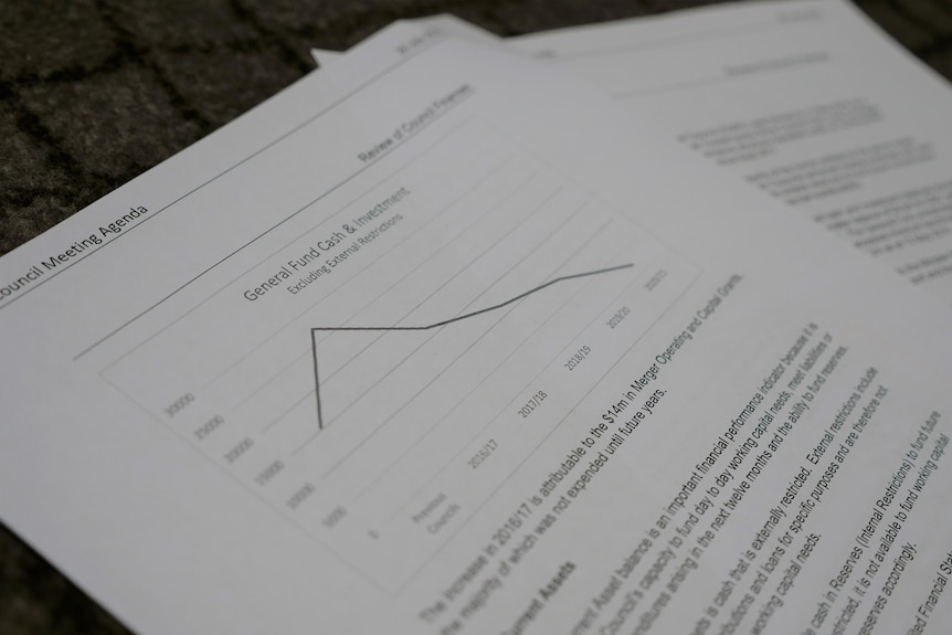 Papers spread out with a graph and writing on them. 