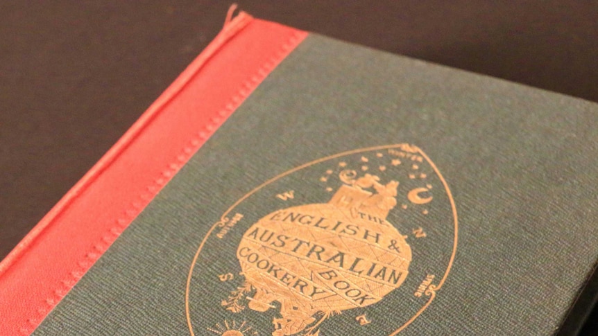 An old cookbook on show at an exhibition in Hobart.