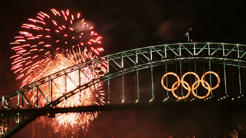 Fireworks over Sydney Harbor during the closing ceremony of the 2000 Summer Olympic Games.