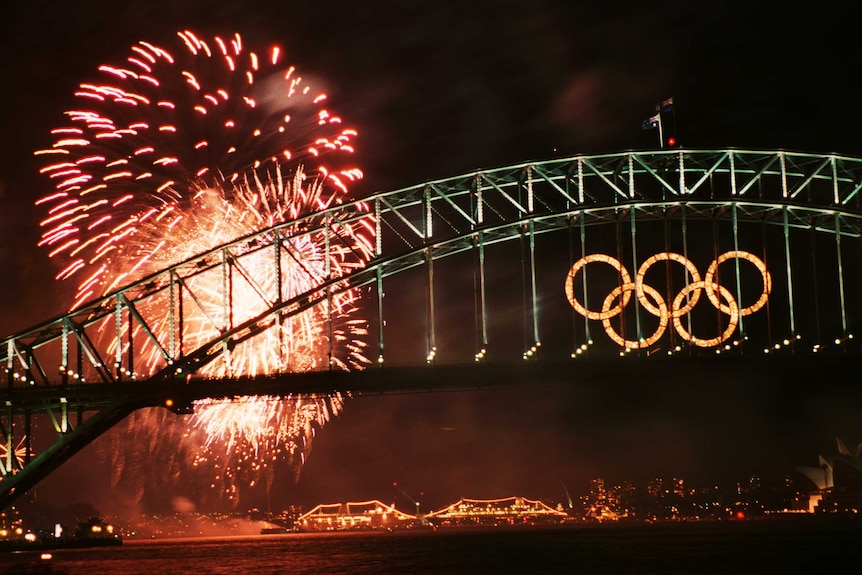 Fireworks over Sydney Harbor during the closing ceremony of the 2000 Summer Olympic Games.