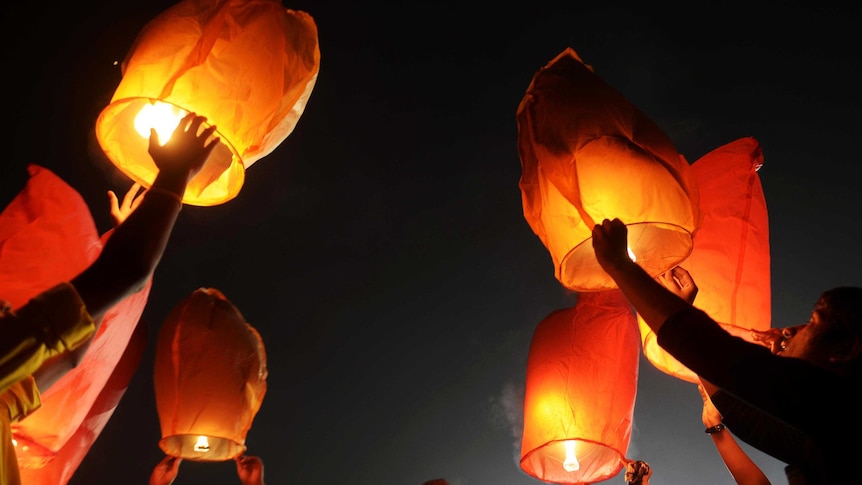 Lanterns are released during Diwali, the Festival of Lights.