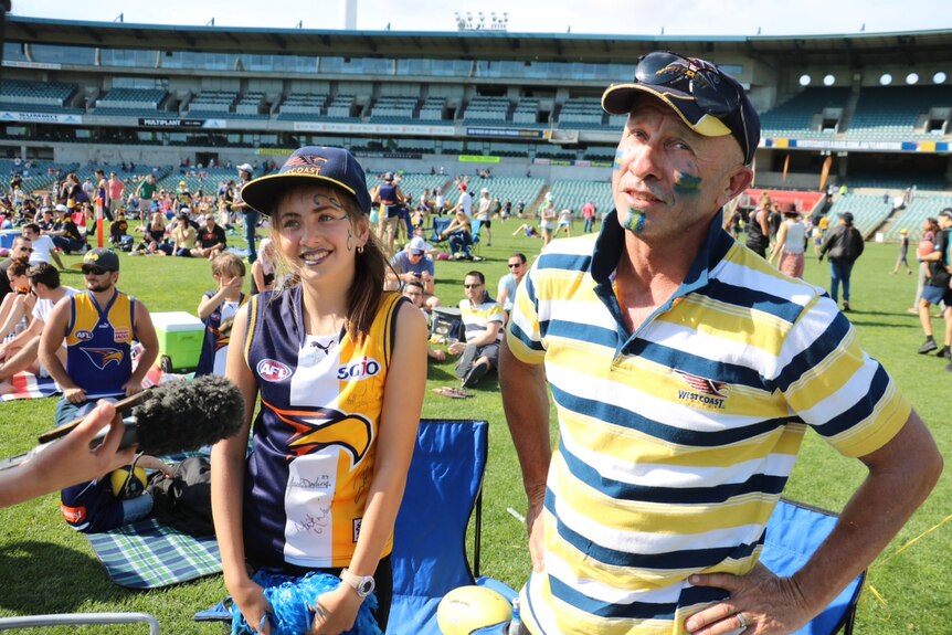 Eagles fans Andy King and his niece Pia Dalziell at Subiaco Oval