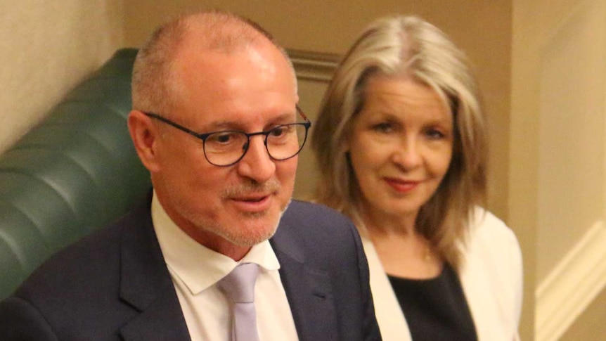 Former South Australian Premier Jay Weatherill stands in Parliament as he announces his resignation from state politics.