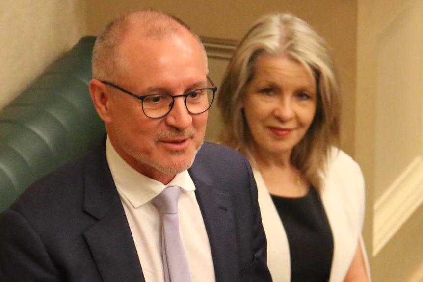 Former South Australian Premier Jay Weatherill stands in Parliament as he announces his resignation from state politics.