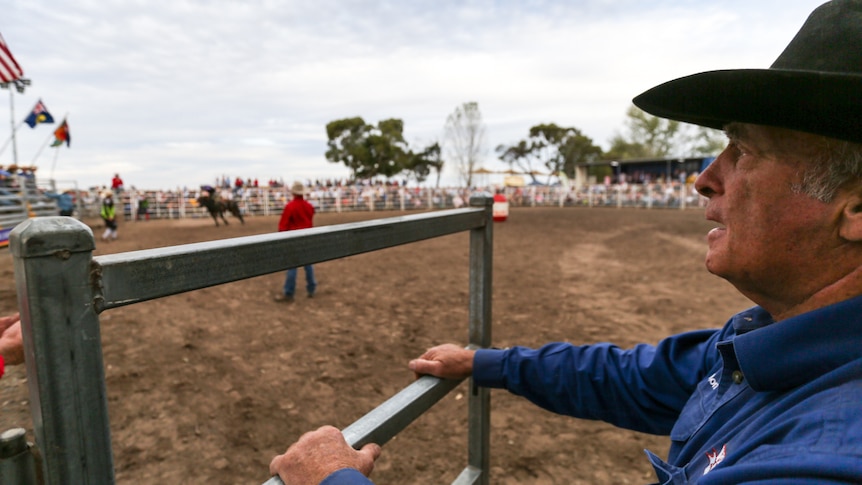 Rodeo stock contractor, Ron Woodall, 76, at the Dunkeld rodeo.