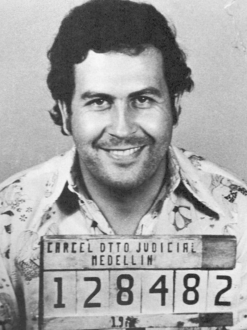 A mugshot of infamous drug cartel leader Pablo Escobar.