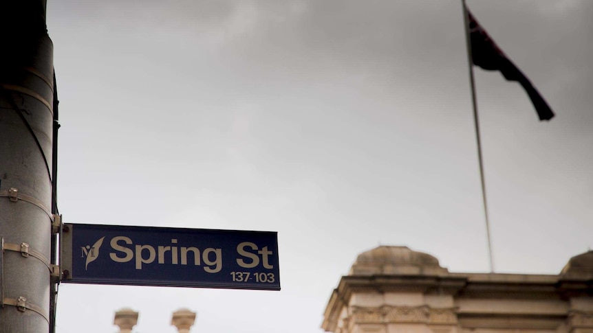 Spring St sign outside Victorian Parliament