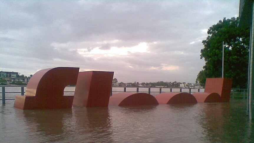 The 'flood' sculpture at the Brisbane Powerhouse is submerged