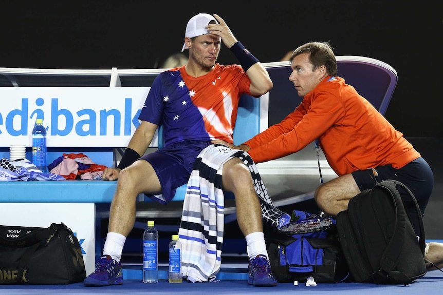 Lleyton Hewitt gets rub-down during match against David Ferrer