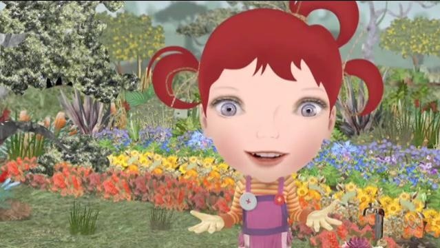 Cartoon girl in flower garden