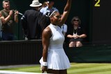 Serena Williams salutes the crowd after beating Elena Vesnina