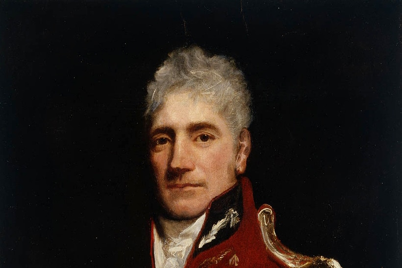 A portrait of governor Lachlan Macquarie.